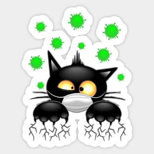 Cat with Face Mask scared by Virus Covid19 Humorous Cartoon Character Sticker